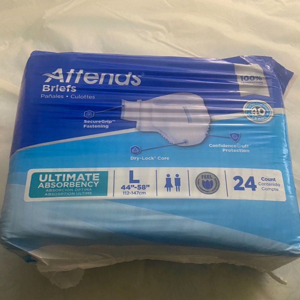 Bundle & Save !! 3 Packages Attends Adult Ultimate Absorbency Briefs L 3/$36